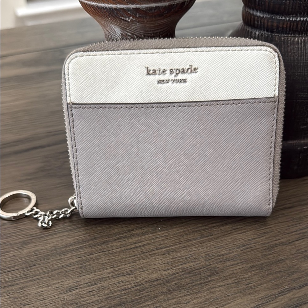 Kate Spade Gray and White Wallet with Zip-Around Closure
